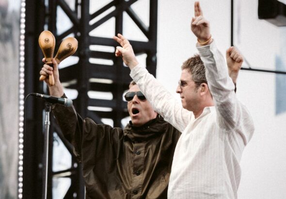Liam and Noel Gallagher on the stage at Croke Park Stadium, Dublin, 16/08/2025