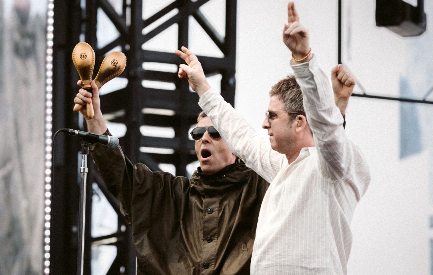 Liam and Noel Gallagher on the stage at Croke Park Stadium, Dublin, 16/08/2025